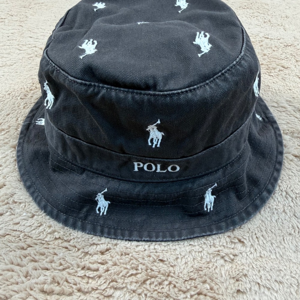 Polo Ralph Lauren Mens Size S/M Bucket Hat Gray All Over Pony Embroidered NWOT